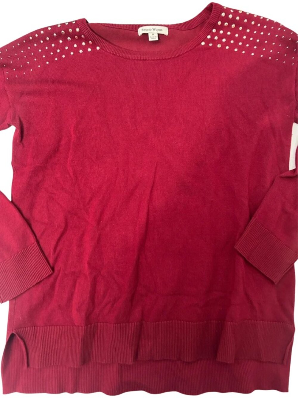 Studio Works Red Embellished Shoulder Sweater